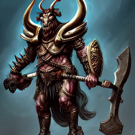 epic bull headed minotaur beast in heavy ornate armor | Stable ...