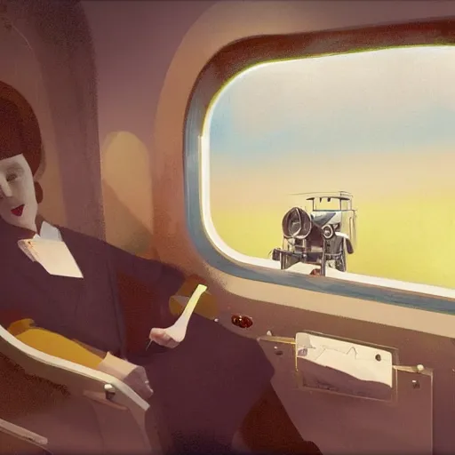 Prompt: inside a 1920's plane , artwork by Sergey Kolesov, arstation