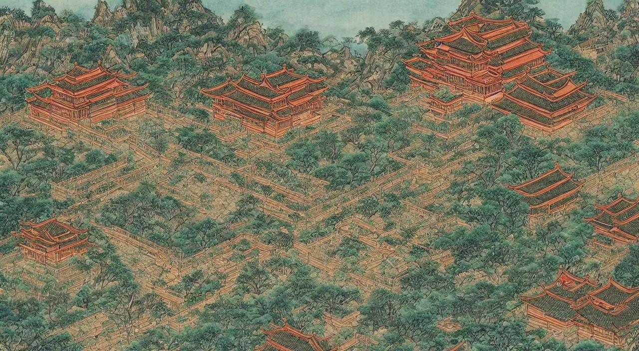 Prompt: a beautiful painting of a singular ancient Chinese palace, with a garden, in the style of anime