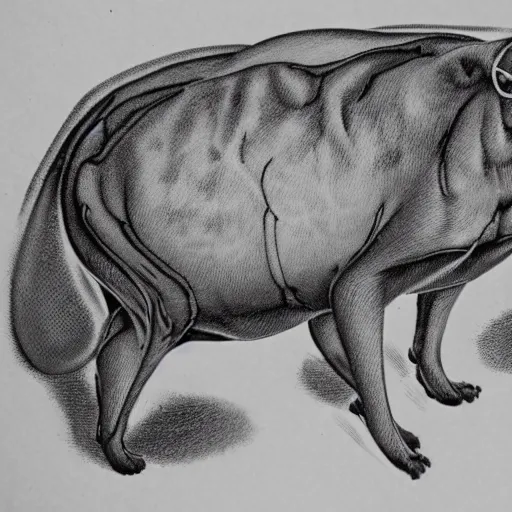 Image similar to siamese cat cow hybrid, anatomical drawings, hp lovecraft, old paper manuscript, fineline detail, cinematic quality, high octane