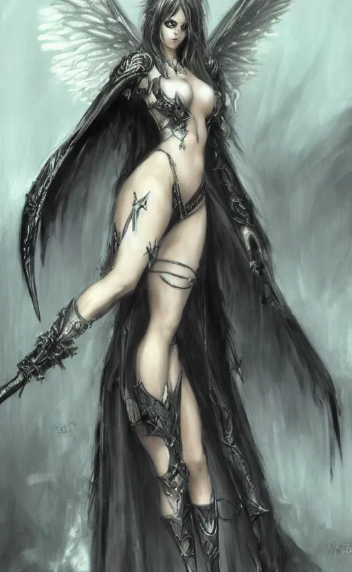 Image similar to Concept art, angel knight gothic girl, artstation trending colaboration with Joseph Mallord William Turner and Luis Royo, highly detailded