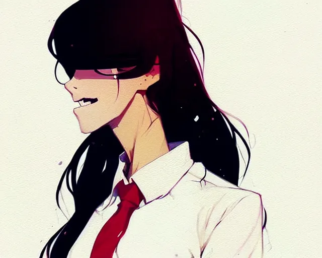 Image similar to a ultradetailed full body portrait of a woman dressed in a white shirt with a tie, by conrad roset, greg rutkowski and makoto shinkai trending on artstation