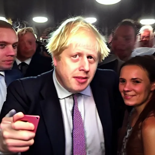 Prompt: boris johnson accidentally taking a selfie with the front camera, very scared, surprised by the camera flash that is so bright in his face