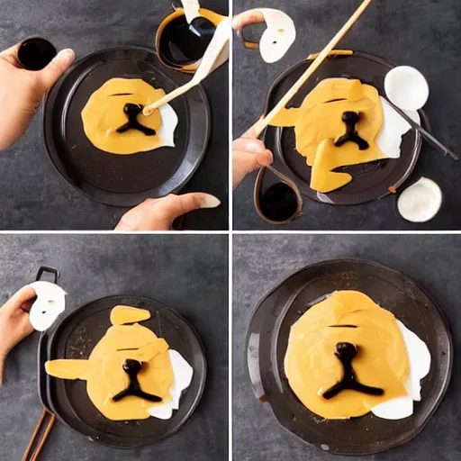 Prompt: making of an edible giraffe from noodles and soy sauce in 1 0 easy steps, from the beautiful'how to make food art step by step collection ', dslr