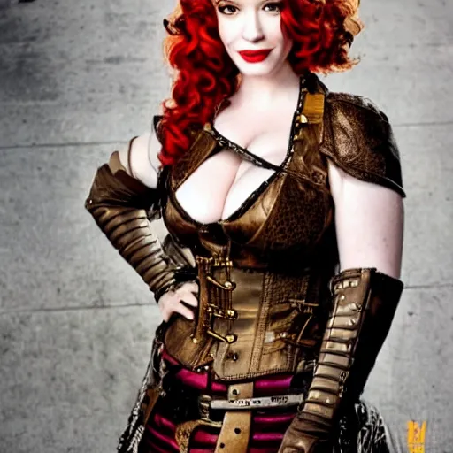 Image similar to full shot photo of christina hendricks as a steampunk warrior