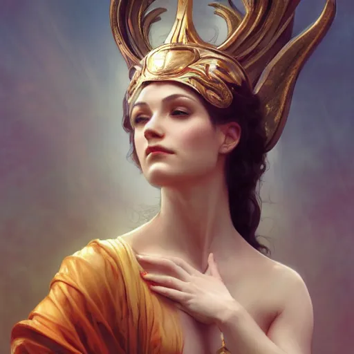 Prompt: A portrait of Kimberly Kane as the goddess of love, Stjepan Sejic, Ruan Jia, and Mandy Jurgens, and Artgerm, and william adolphe bouguereau, highly detailed, trending on artstation, award winning, H 768