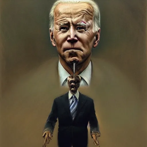 Image similar to presidential portrait of joe biden with smoking eyes and mouth as slenderman, by beksinski, jon mcnaughton, and stephen gammell