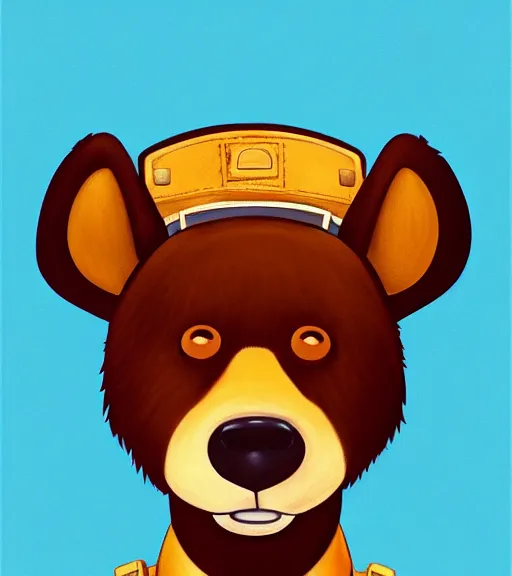 Image similar to expressive stylized master furry artist digital colored pencil painting full body portrait character study of the bear small head fursona animal person wearing clothes leather bomber jacket pilot standing next to airplane by master furry artist blotch, sharp focus vintage disney animation style