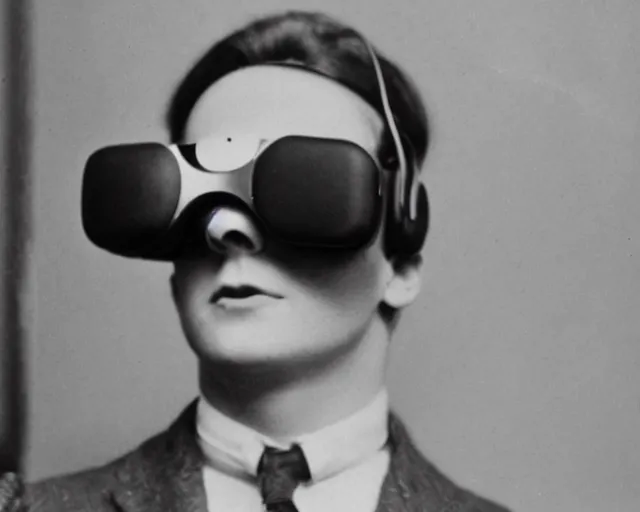 Image similar to 1 9 2 0 s photo of a person wearing a vr virtual reality headset