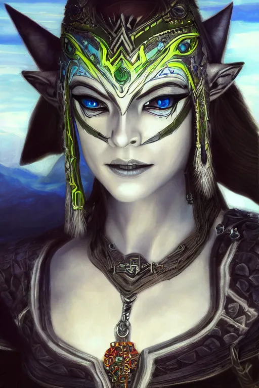 Prompt: Midna from Zelda Twilight Princess oil on canvas, intricate, portrait, 8k highly professionally detailed, HDR, CGsociety