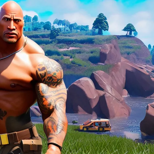 Image similar to Dwayne johnson in Fortnite very detailed, 8K quality super realistic
