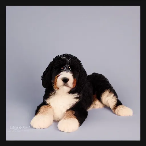 Image similar to bernedoodle made out of cotton studio lighting