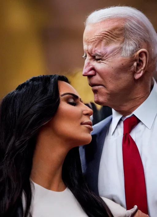 Image similar to film still of kim kardashian being kissed to sleep by joe biden, 8 k