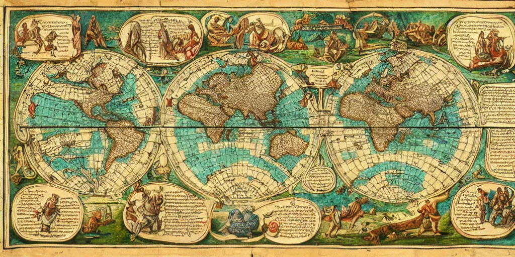 Image similar to insane ancient instructional maps, intricate details, full color,