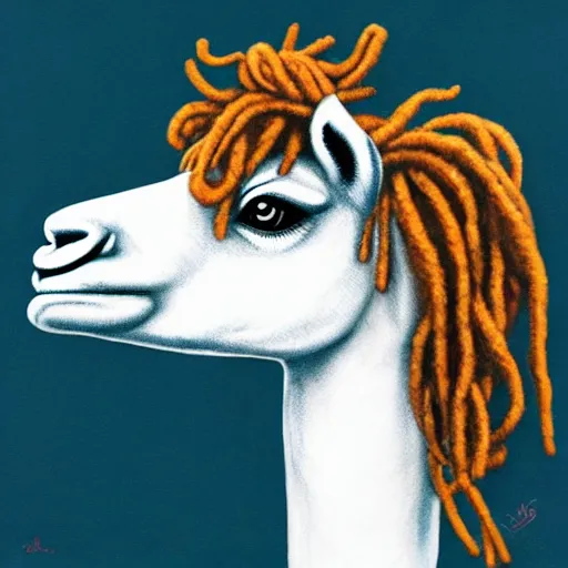 Prompt: llama with dreadlocks, by James Jean