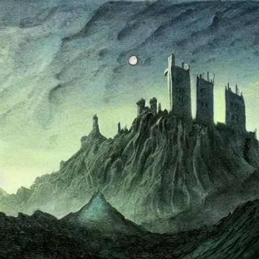 Image similar to minas morgul detailed water paint in the style of Caspar david Friedrich, very detailed, intricate,