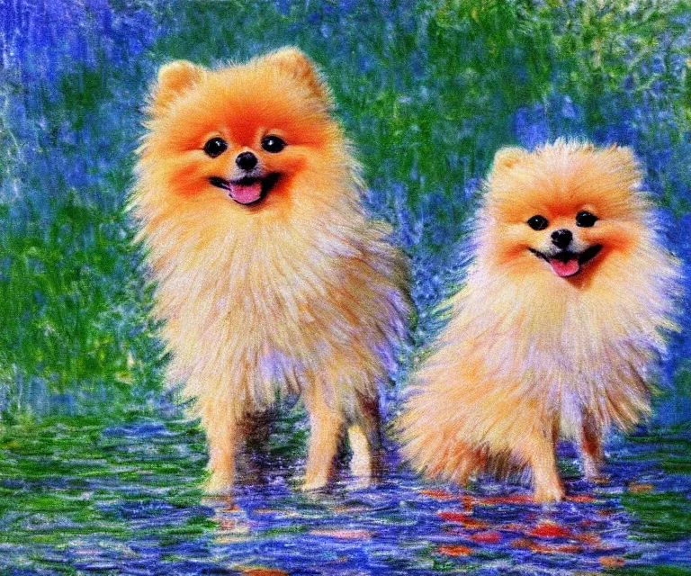 Image similar to pomeranian, cute, monet, water painting