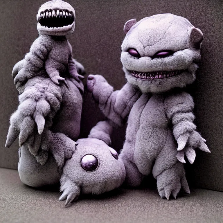 Prompt: photo of cute plush fluffy chibi monster by giger, wayne barlowe, dariusz zawadzki, zdzislaw beksinski