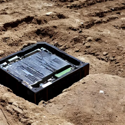 Prompt: Archeologists uncovering an ancient computer hard drive from 10,000 years ago