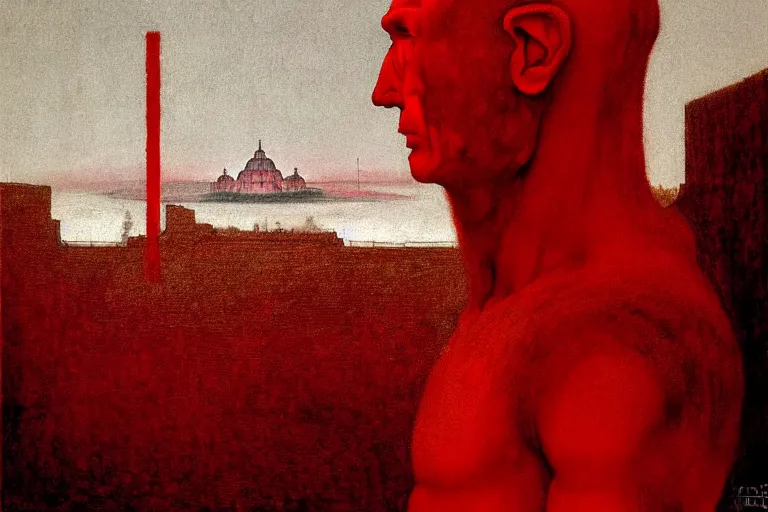 Image similar to only with red, caesar after war, a red tiger, in hoc signo vinces, rome in background, an ancient path, in the style of beksinski, part by hopper, part by rodcenko, part by hofbauer, intricate composition, red by caravaggio, insanely quality, highly detailed, masterpiece, red light, artstation