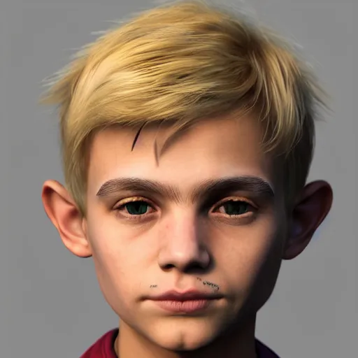 Image similar to detailed unreal engine 5 render of a blonde boy with face tattoos