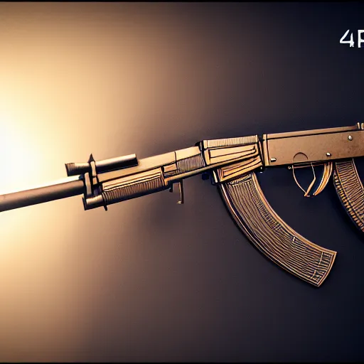 Image similar to an AK-47, intricate detail, 3d render, octane render, god rays, depth of field, trending on artstation, 4k, hd