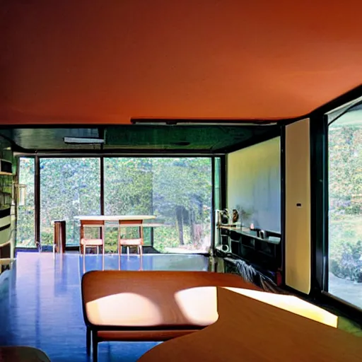 Image similar to midcentury house in space, interior