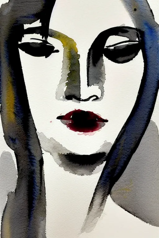 Image similar to beautiful face woman, grey, colorless and silent, watercolor portrait by David downton