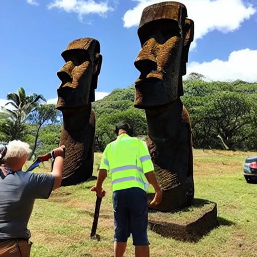 Image similar to photo of easter island natives installing the moai statues