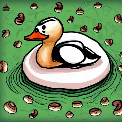 Image similar to duck sleeping on a giant mushroom digital drawing
