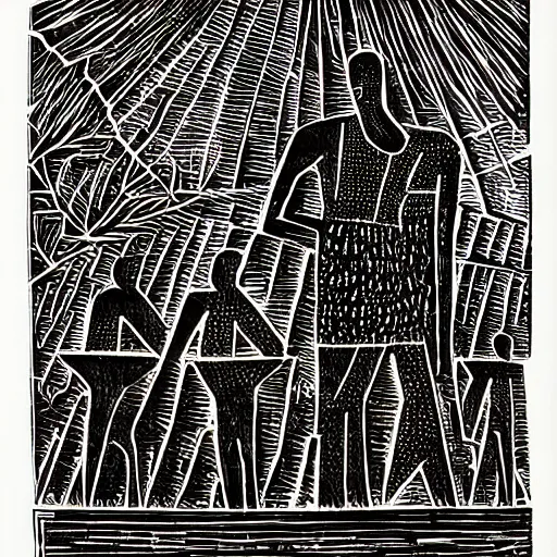 Image similar to african lino cut, high contrast