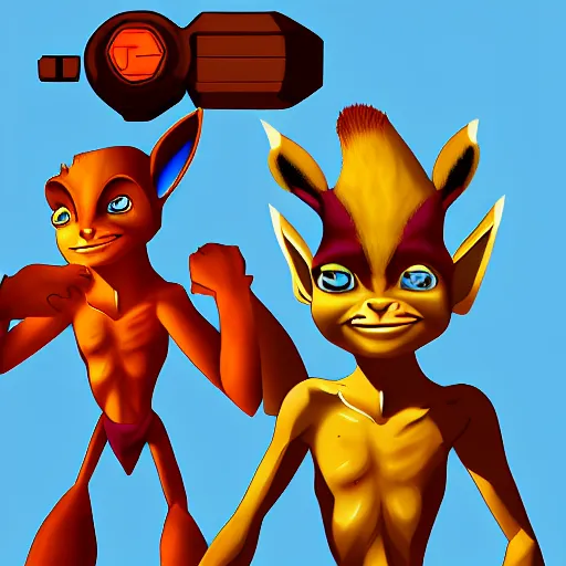 Image similar to crypto from destroy all humans as a jak and daxter character, jak and daxter screenshot, digital art, ps 2