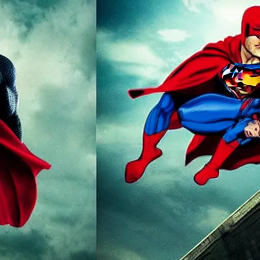 Image similar to daredevil defeating superman, marvel movie still,