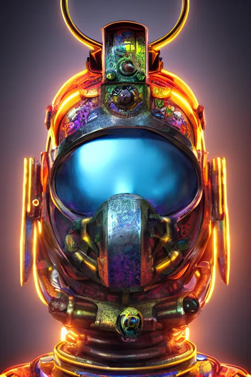 Image similar to colorful vivid steampunk mask minimalist fantasy art robot ninja helmet, global illumination ray tracing hdr fanart arstation by sung choi and eric pfeiffer and gabriel garza and casper konefal