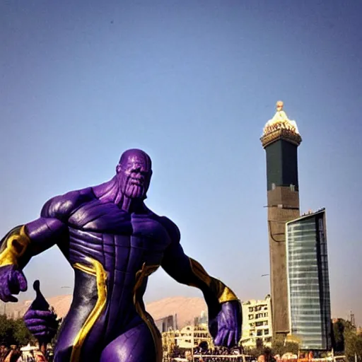 Prompt: Thanos in Azadi Square of Tehran