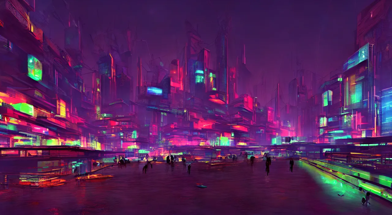 Image similar to Cyberpunk Shipping Port, futuristic Phnom-Penh Cambodia, neon lighting