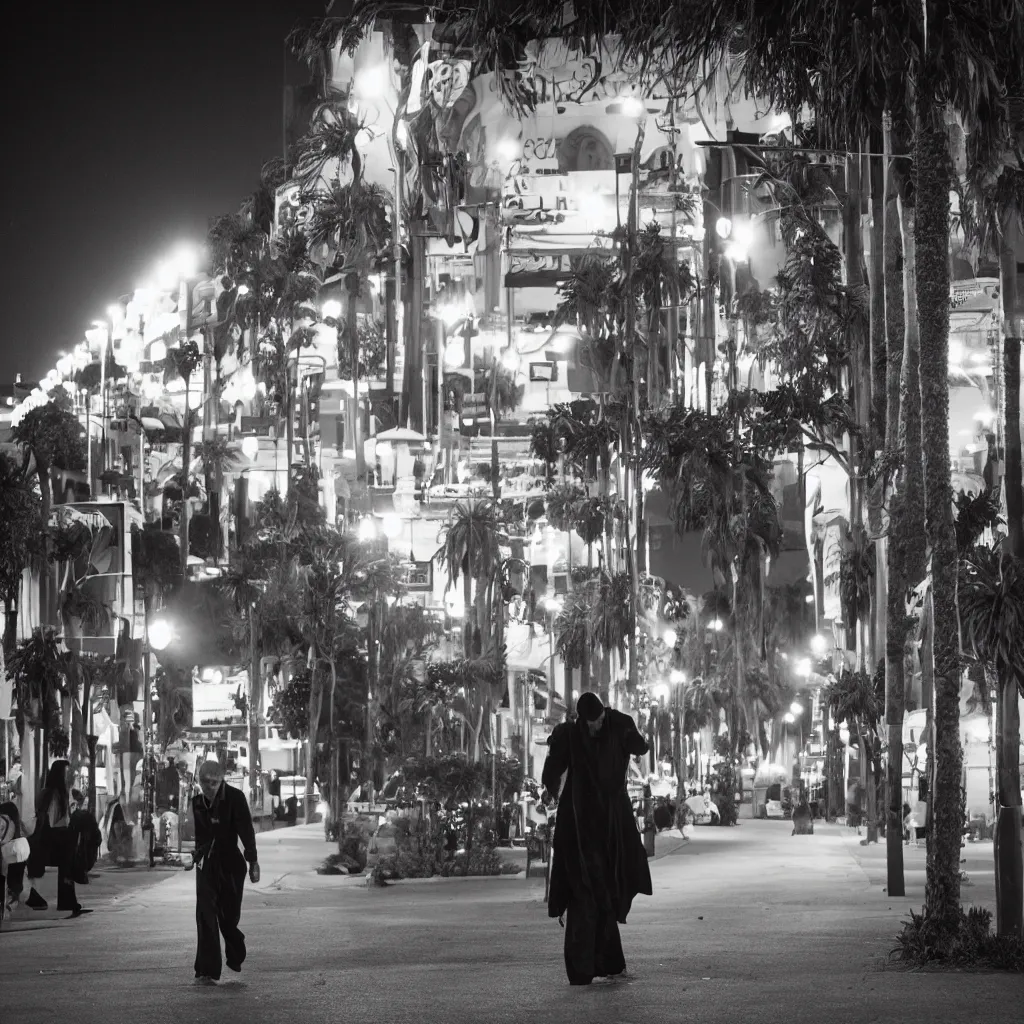 Image similar to a vampire walking on Ventura Boulevard, Los Angeles at night