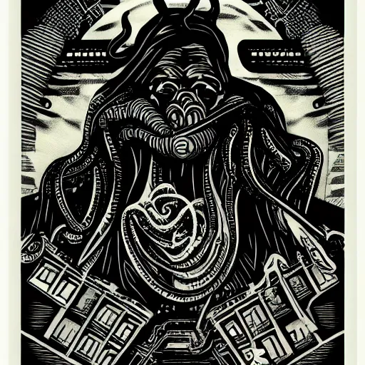 Prompt: dark noir cyberpunk propaganda poster for cthulhu, text, cthulhu fhtagn, intricate details, tentacles