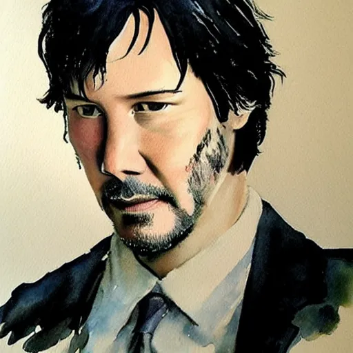 Prompt: Keanu Reeves as Sherlock Holmes aquarelle painting