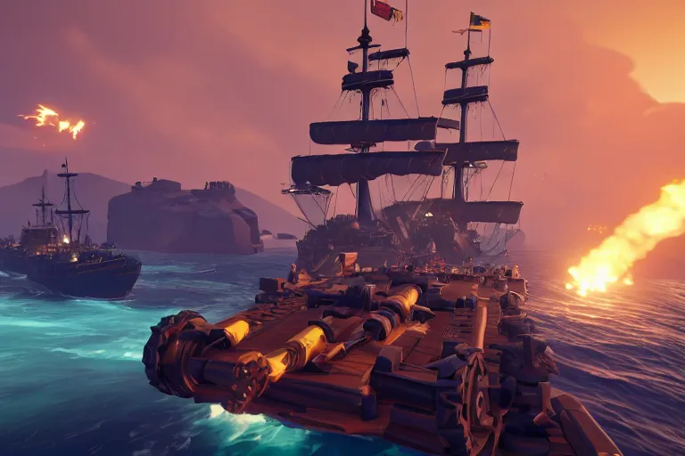 Image similar to a tank!!! on top of a ship in Sea of Thieves!!!, Unreal Engine, Battlefield Heroes