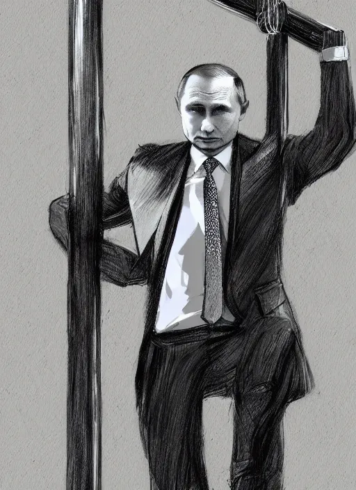 Image similar to vladimir putin, wearing in stocking, mesh shirt, in a strip club, dancing on a pole, elegant, digital painting, concept art, smooth, sharp focus, finely detailed illustration, beautifully framed