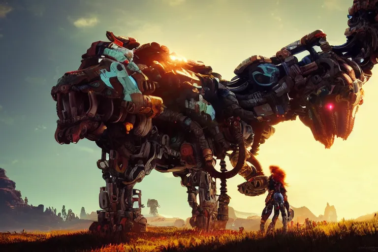 Image similar to snapmaw machine mecanical creature robot of horizon forbidden west horizon zero dawn radiating a glowing aura global illumination ray tracing hdr fanart arstation by ian pesty and alena aenami artworks in 4 k