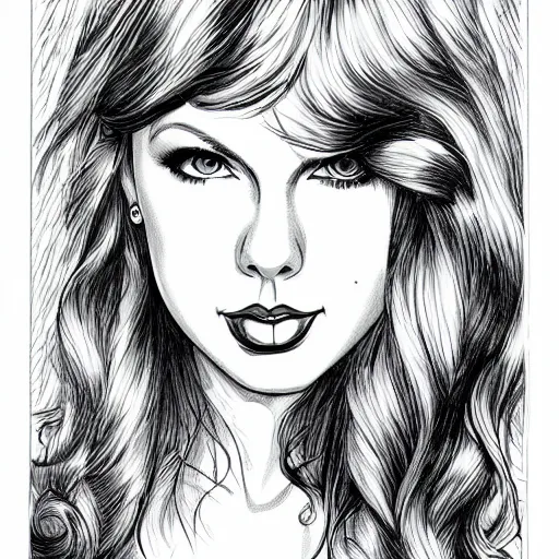 Image similar to Taylor Swift as drawn by Frank Cho, safe for work, fully clothed