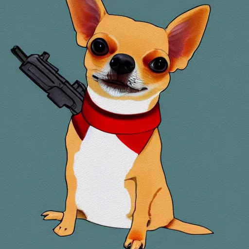 Prompt: chihuahua holding a gun, fan art, concept art