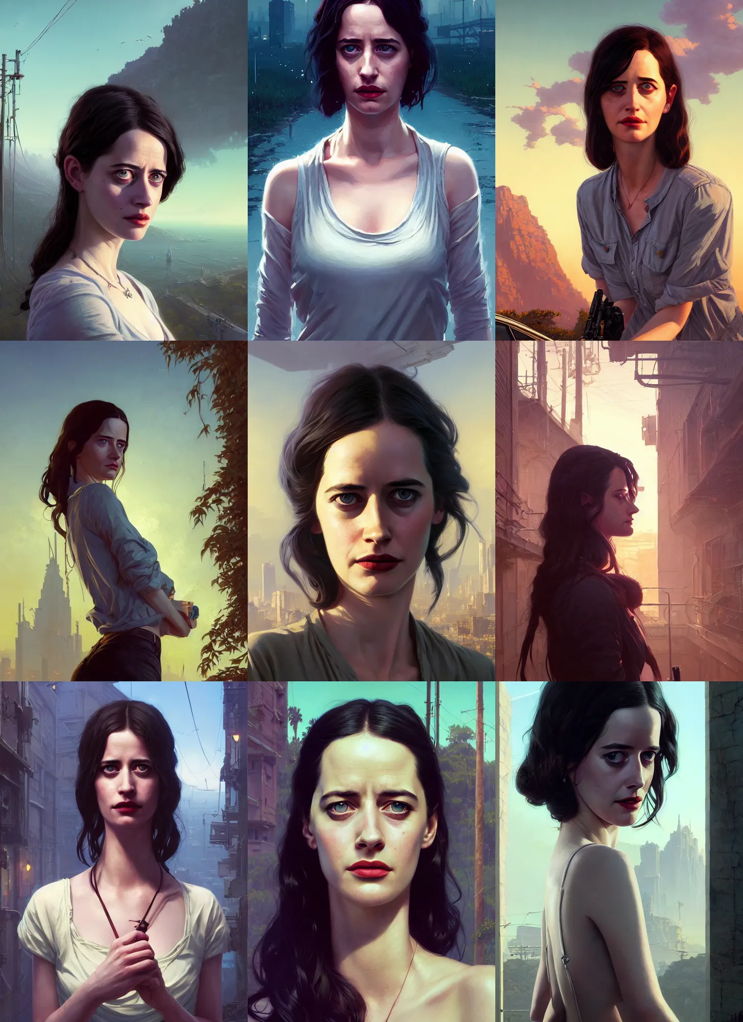 Prompt: highly detailed portrait of young eva green in gta v, stephen bliss, unreal engine, fantasy art by greg rutkowski, loish, rhads, ferdinand knab, makoto shinkai and lois van baarle, ilya kuvshinov, rossdraws, tom bagshaw, global illumination, radiant light, detailed and intricate environment