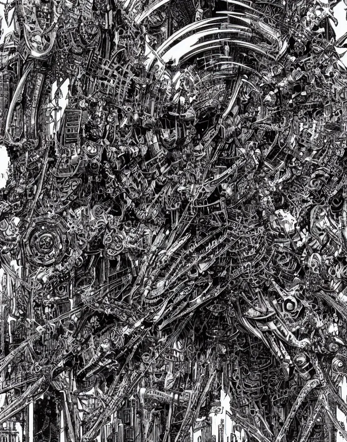 Image similar to hyper detailed industraial & utility by philippe druillet
