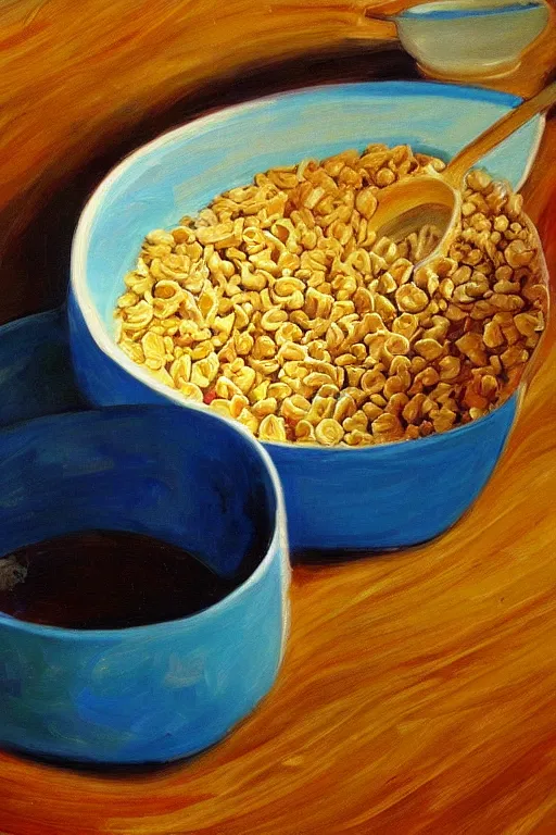 Image similar to painting of biblically accurate bowl of cereal, beautiful composition, amazing details, abstract