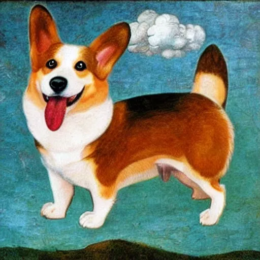 Image similar to corgi dog in cosmos painting, leonardo da vinci style