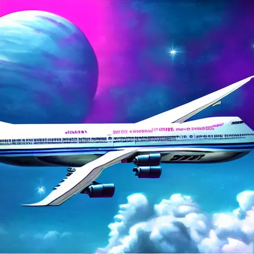 Image similar to boeing 7 4 7, epic retrowave art, trending on art station