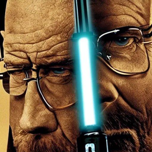 Prompt: walter white with a lightsaber